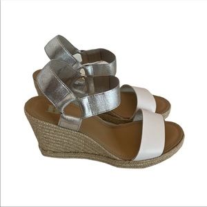Browns leather and jute slip on wedge espadrille white silver sandals size 36